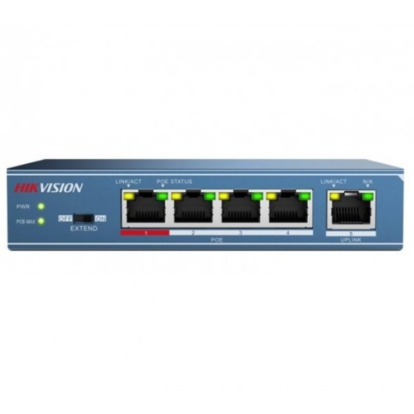 Hikvision DS-3E0505P-E, 5 порта, 4x PoE, Gigabit Unmanaged